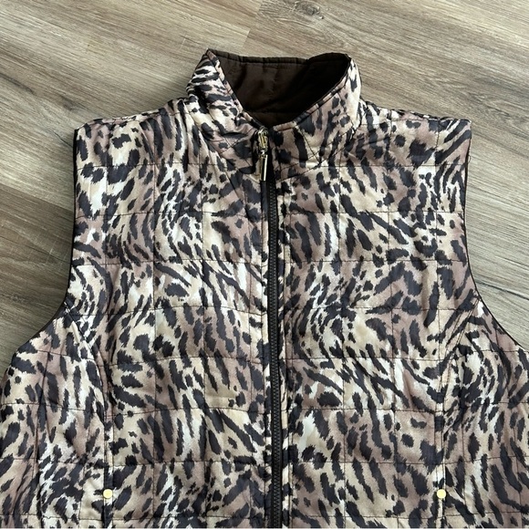 Karen Scott Brown Cheetah Print Reversible Quilted Vest Women Size Large - Picture 5 of 9